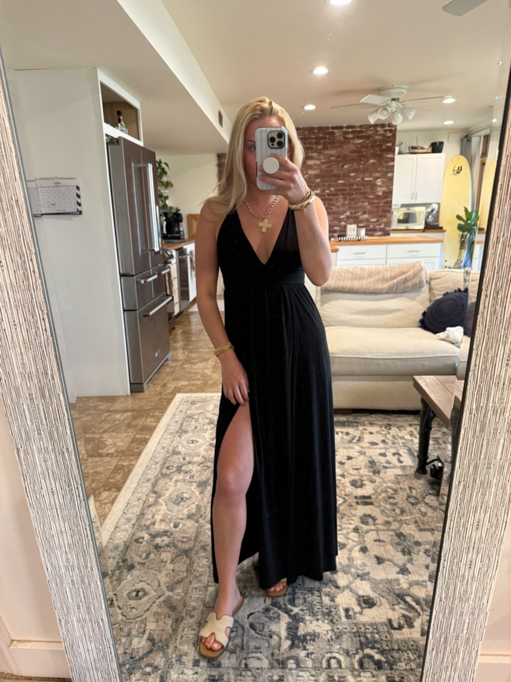 Black V-Neck Maxi Prom Dress with Side Slit